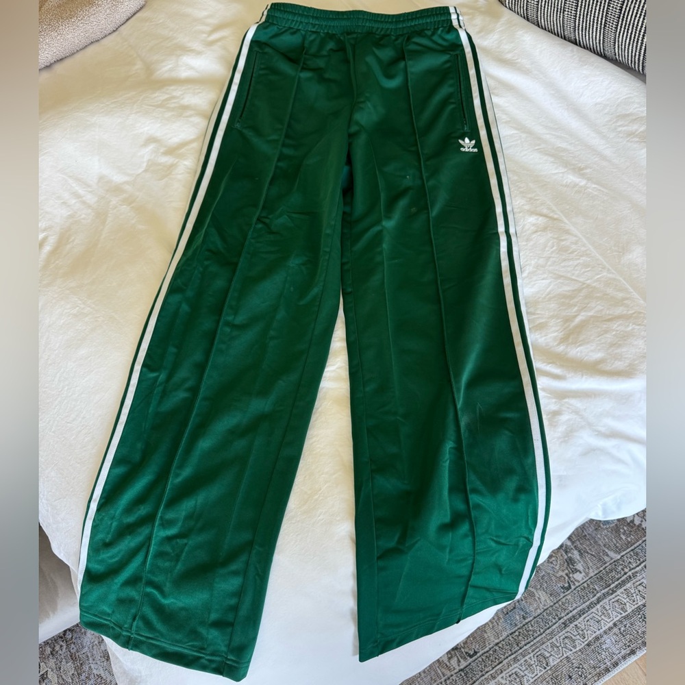 Adidas Green and White “Firebird” Joggers with Signature Stripes